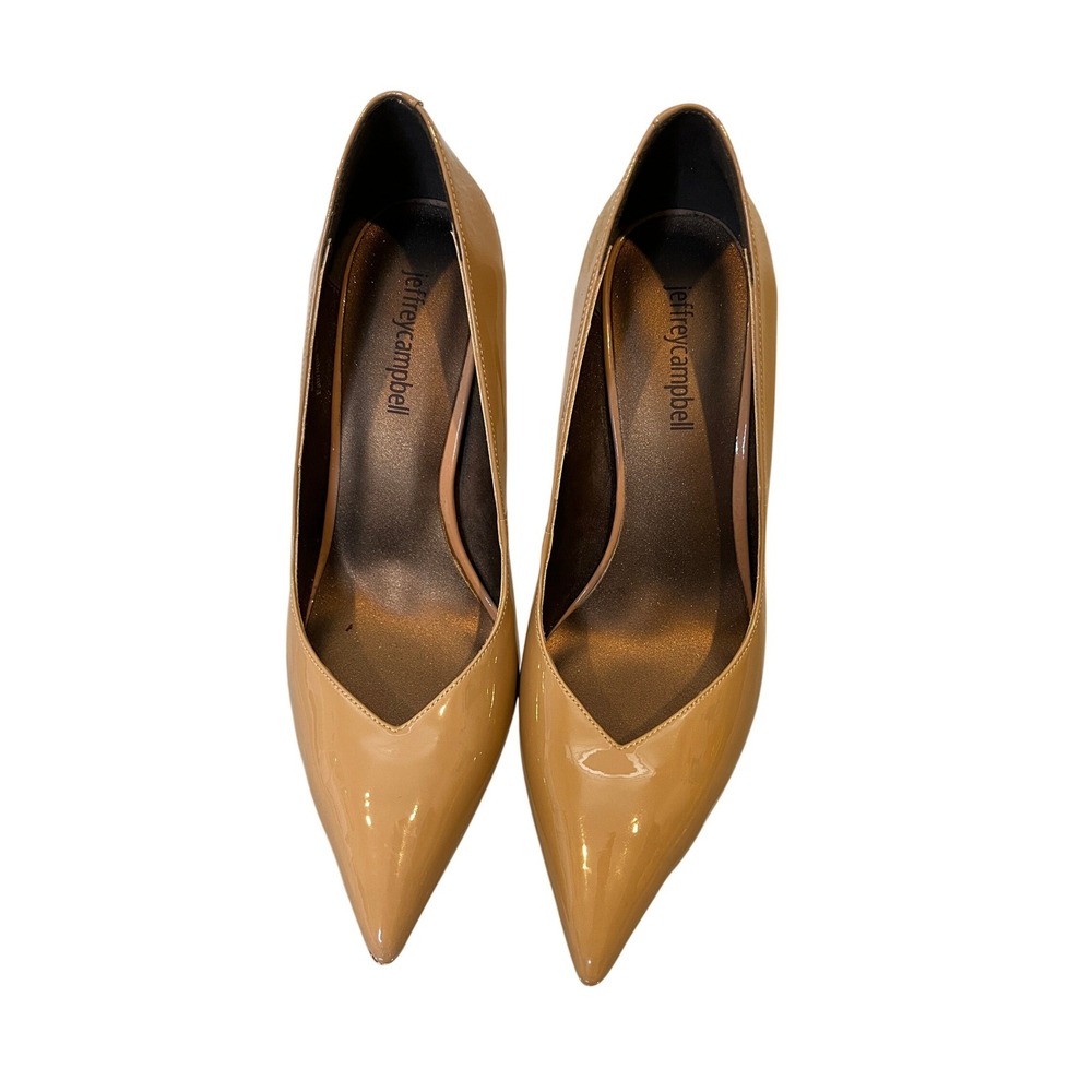 Jeffrey Campbell Tan Patent Leather V-Cut Pointy Toe Stiletto Pumps Size 7.5‎